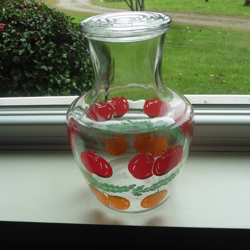 Vintage Glass Juice Carafe With Glass Lid